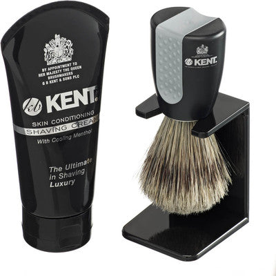 Kent 3pc Shaving Set, Blended Bristle Brush, Shaving and Black Stand